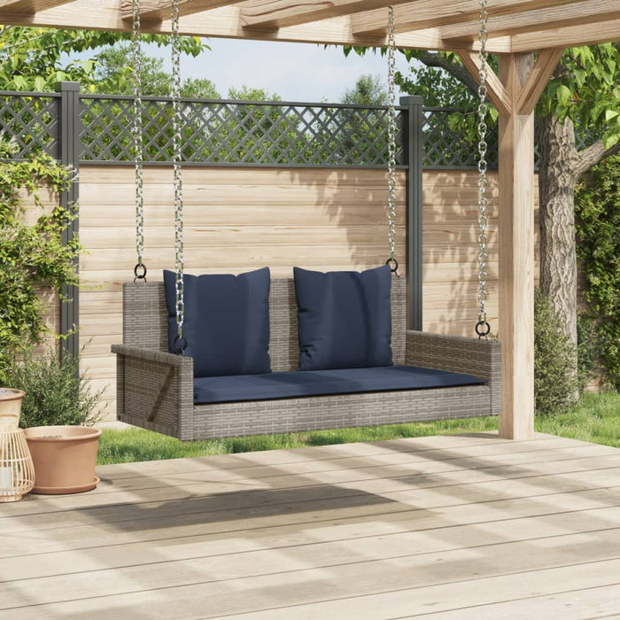 Panca a dondolo con cuscini grigia 119x56x48 cm in polyrattan 365633