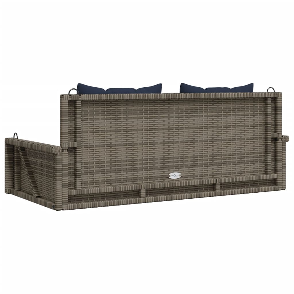 Panca a dondolo con cuscini grigia 119x56x48 cm in polyrattan 365633