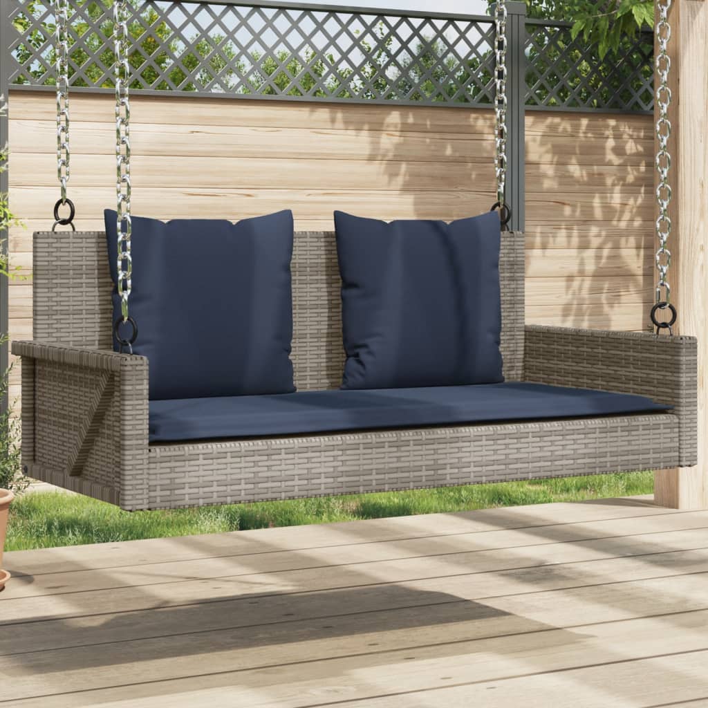 Panca a dondolo con cuscini grigia 119x56x48 cm in polyrattan 365633
