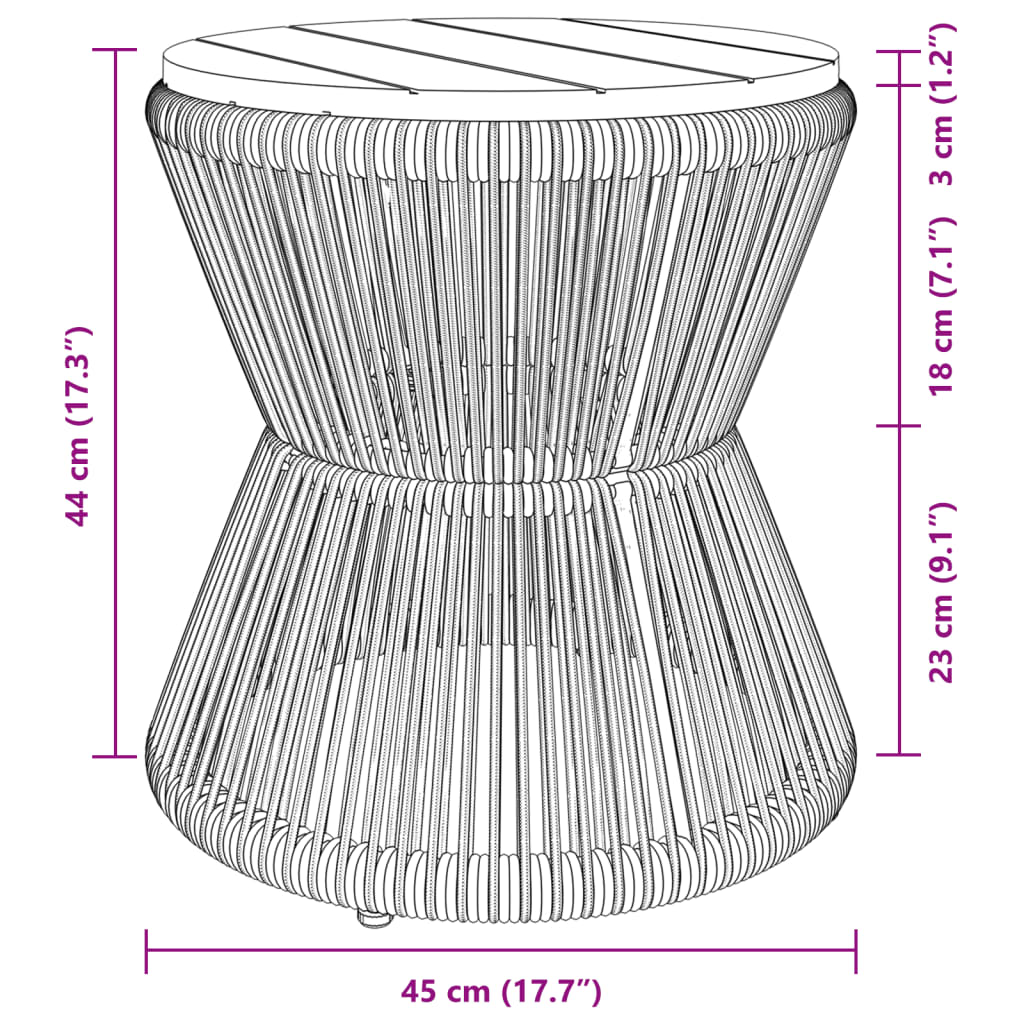 Tavolino Base in Filo Metallico Nero Ø 45x44 cm Massello Acacia
