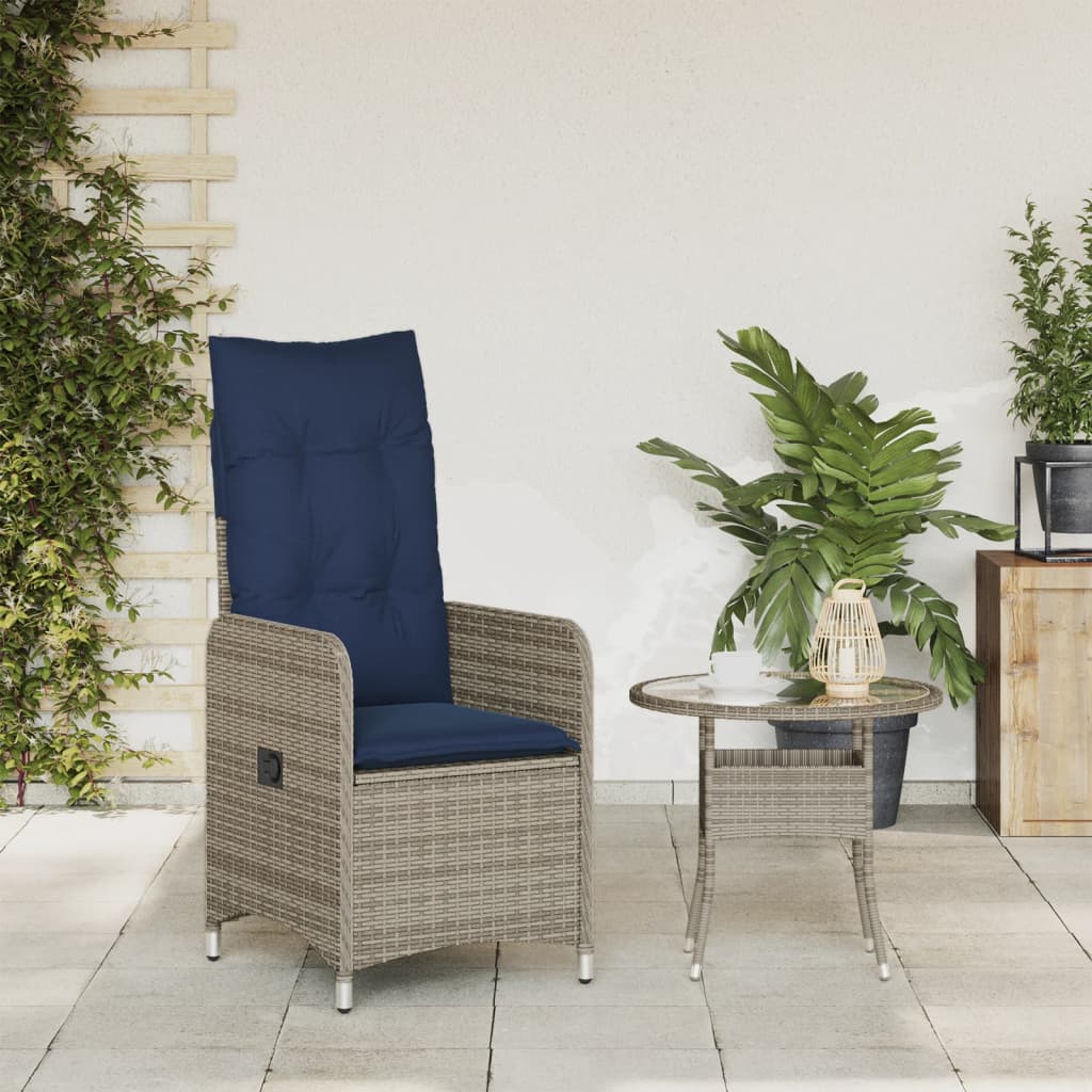 Sedia da giardino reclinabile con cuscini grigia in polyrattan 365684