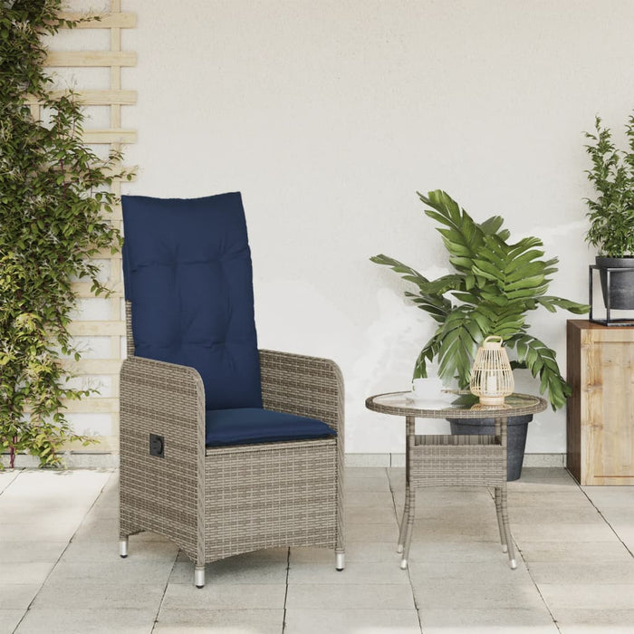 Sedia da giardino reclinabile con cuscini grigia in polyrattan 365684