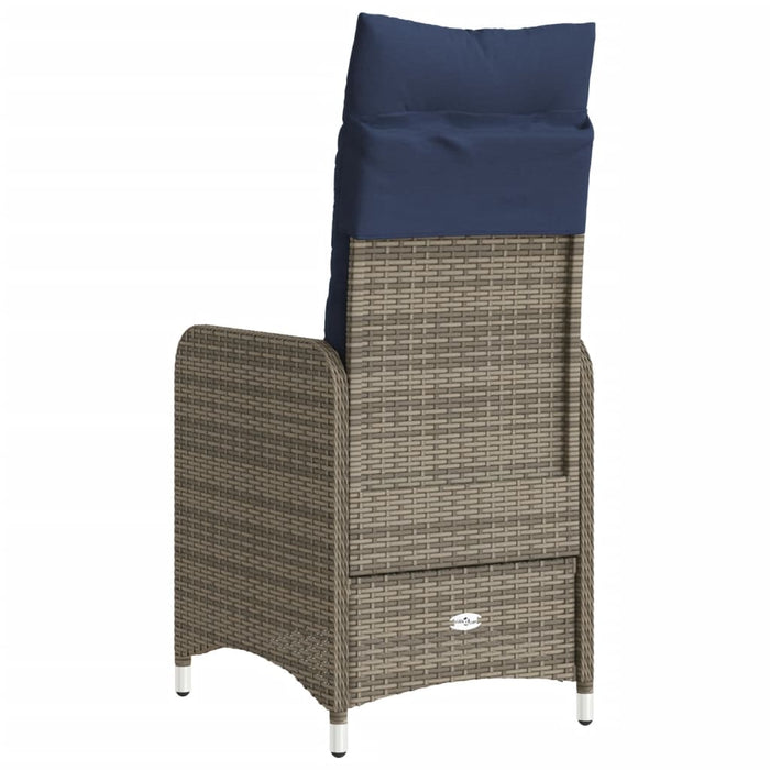 Sedia da giardino reclinabile con cuscini grigia in polyrattan 365684