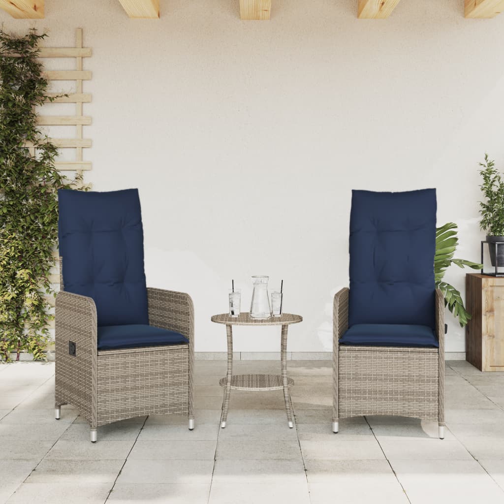 Sedie da giardino reclinabili 2 pz con cuscini grigie in polyrattan 365689