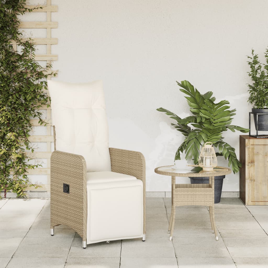 vidaXL Sedia Reclinabile da Giardino con Cuscini Beige in Polyrattan
