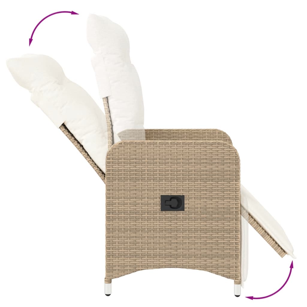 Sedia Reclinabile da Giardino con Cuscini Beige in Polyrattan 365698