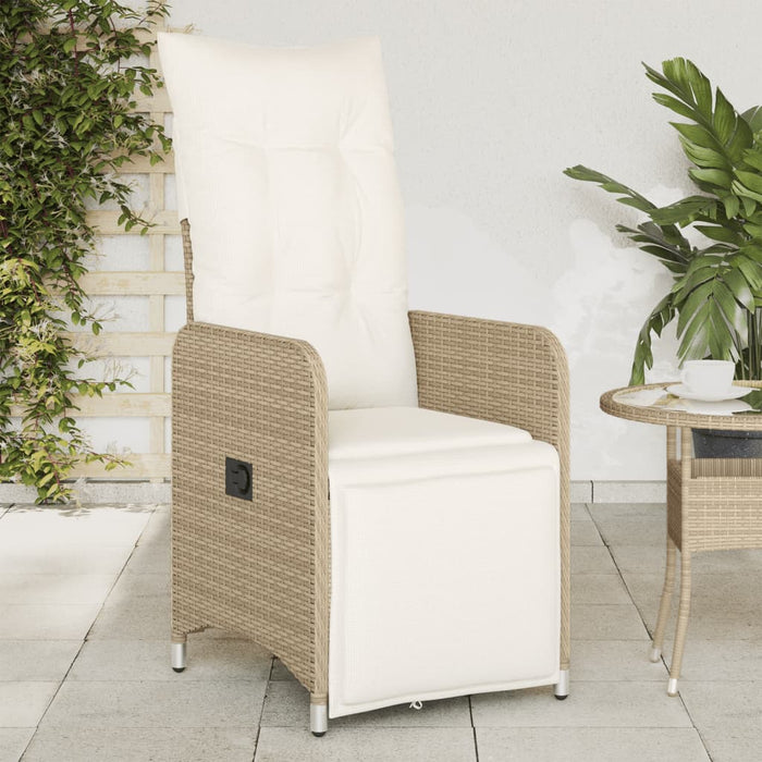 vidaXL Sedia Reclinabile da Giardino con Cuscini Beige in Polyrattan