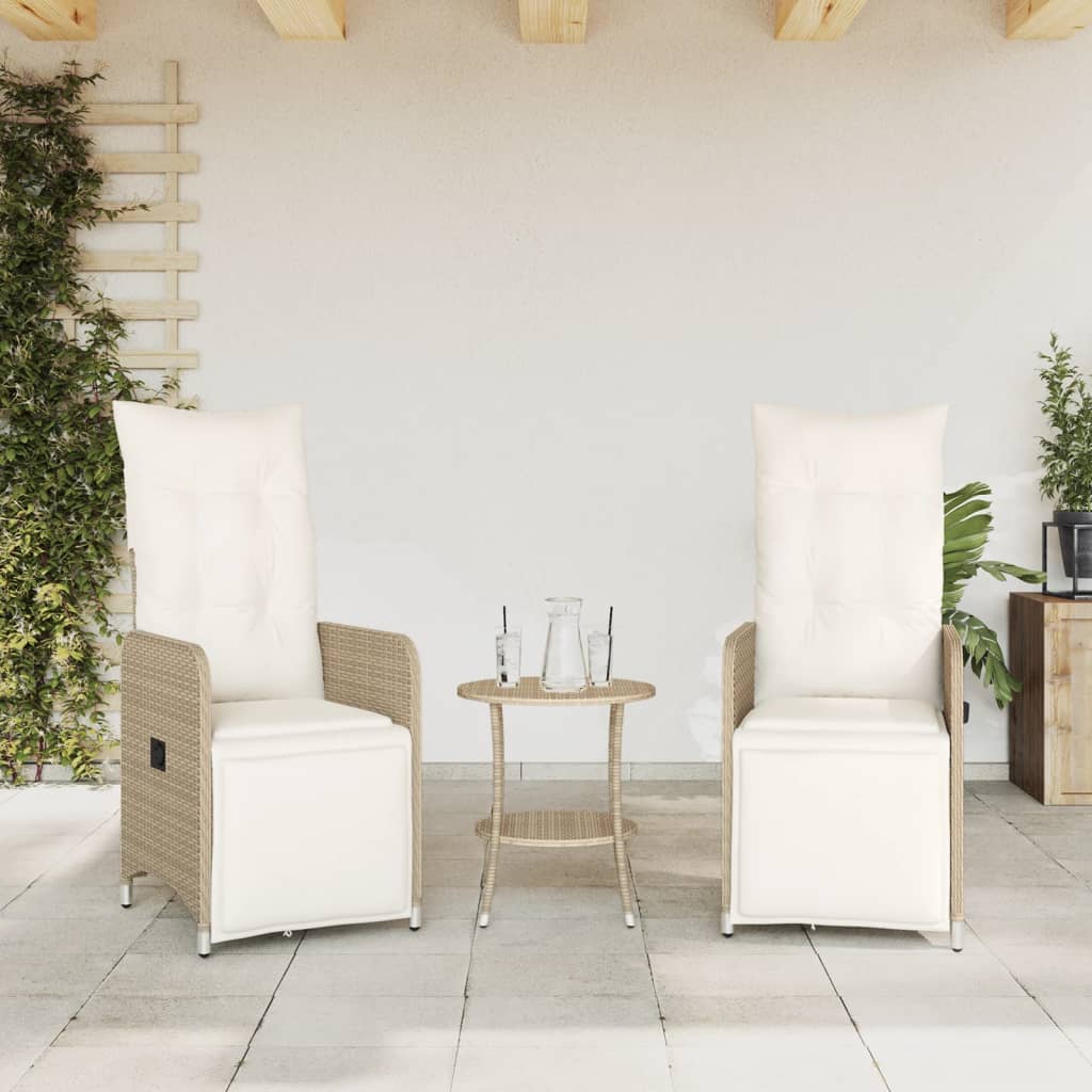 vidaXL Sedie Reclinabili da Giardino 2pz con Cuscini Beige Polyrattan
