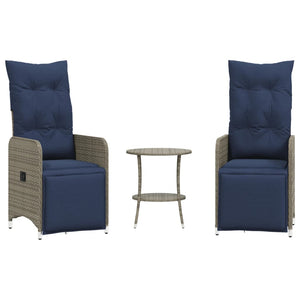 Sedie da giardino reclinabili 2 pz con tavolo grigio in polyrattan 365709