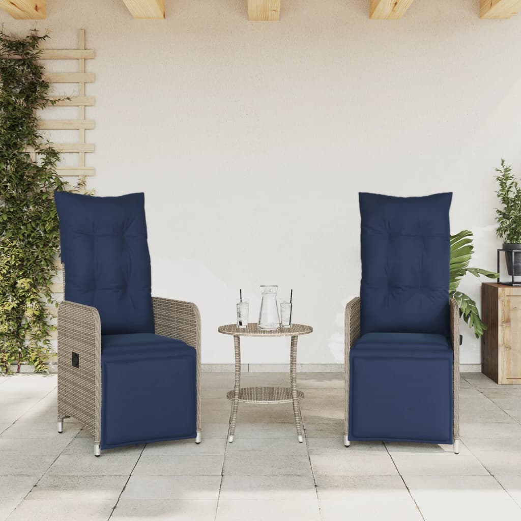 Sedie da giardino reclinabili 2 pz con tavolo grigio in polyrattan 365709