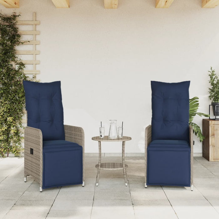 Sedie da giardino reclinabili 2 pz con tavolo grigio in polyrattan 365709