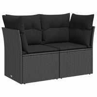 Divano da giardino con cuscini 2 posti nero in polyrattan 365963