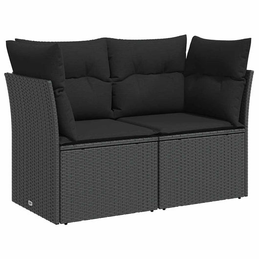 Divano da giardino con cuscini 2 posti nero in polyrattan 365963
