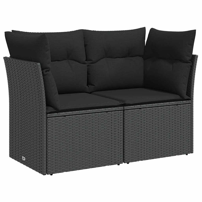 Divano da giardino con cuscini 2 posti nero in polyrattan 365963