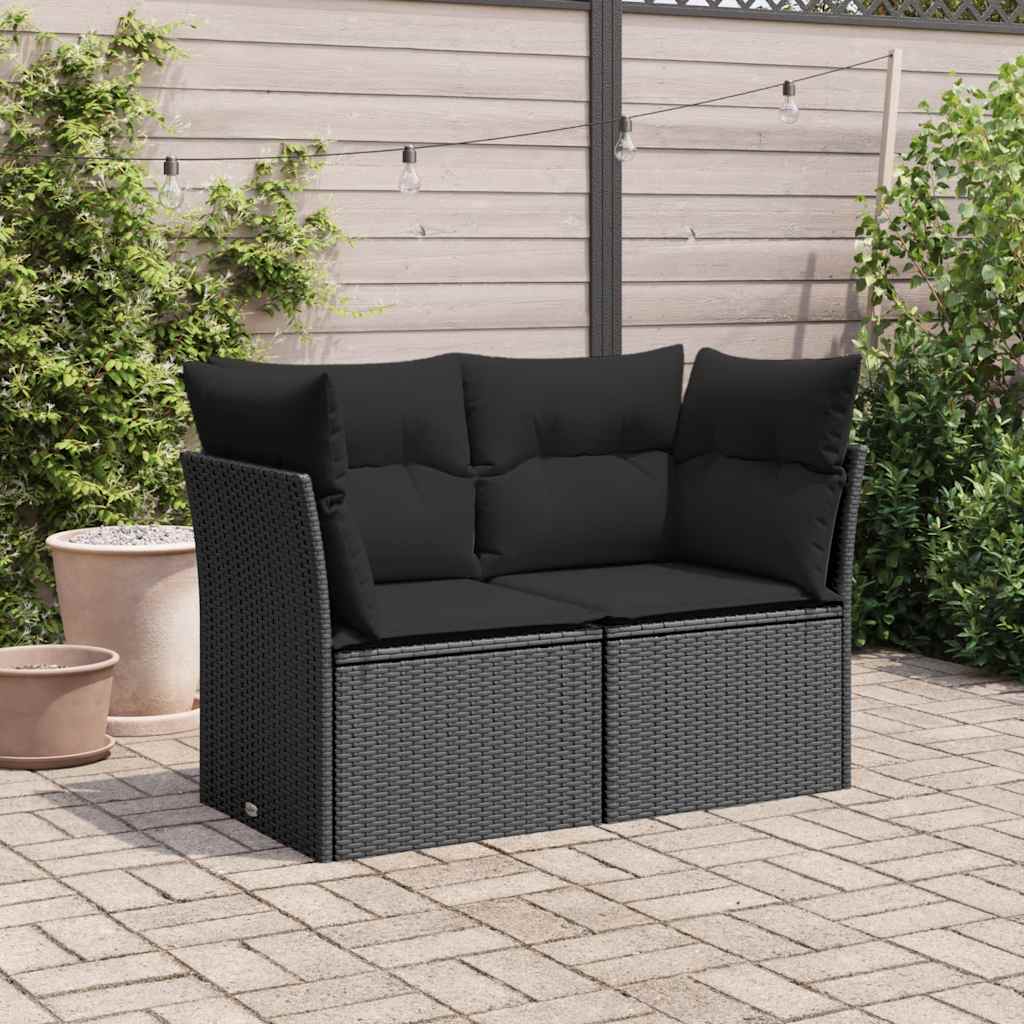 Divano da giardino con cuscini 2 posti nero in polyrattan 365963