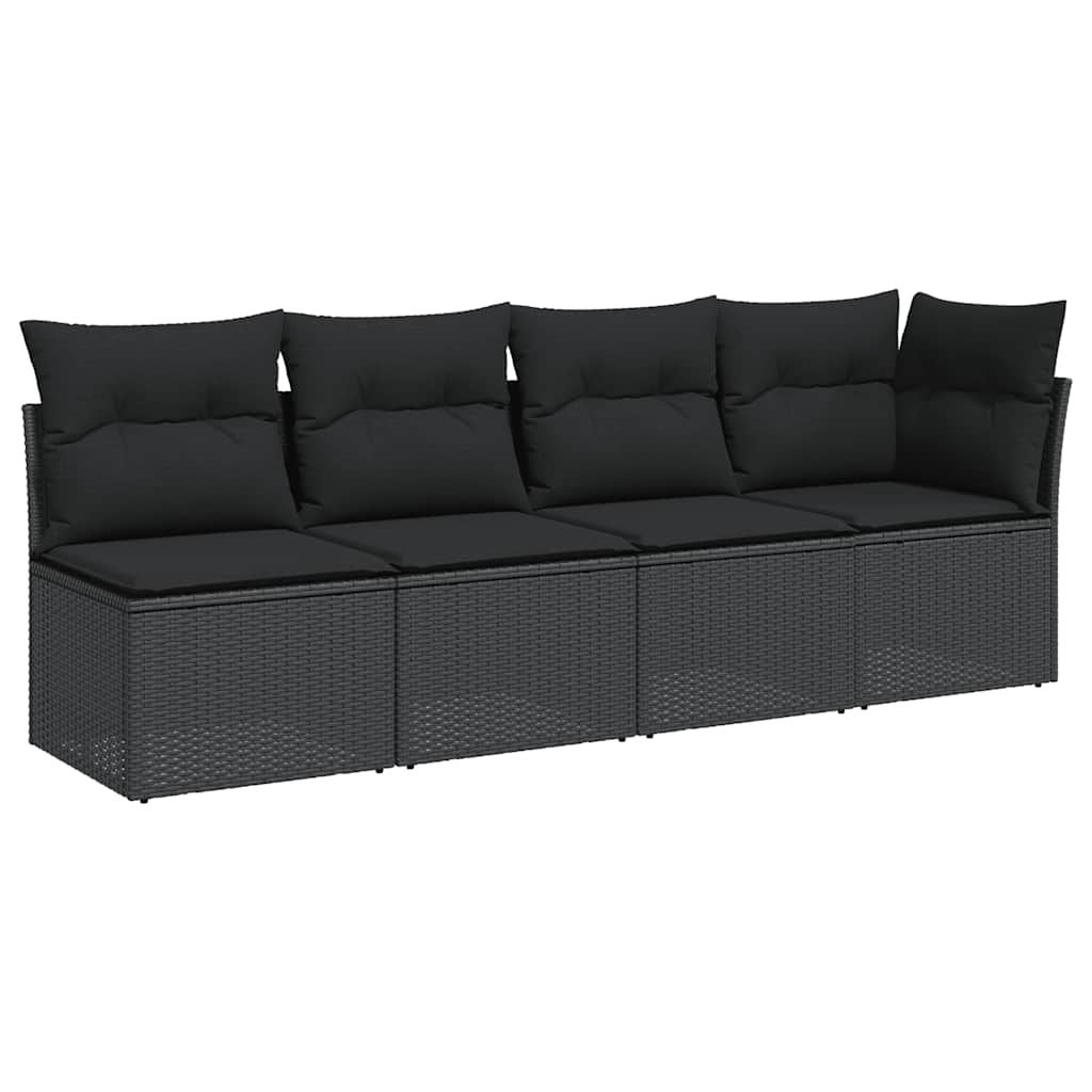 Divano da giardino con cuscini 4 posti nero in polyrattan 365964
