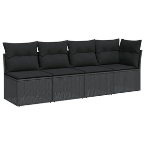 Divano da giardino con cuscini 4 posti nero in polyrattan 365964