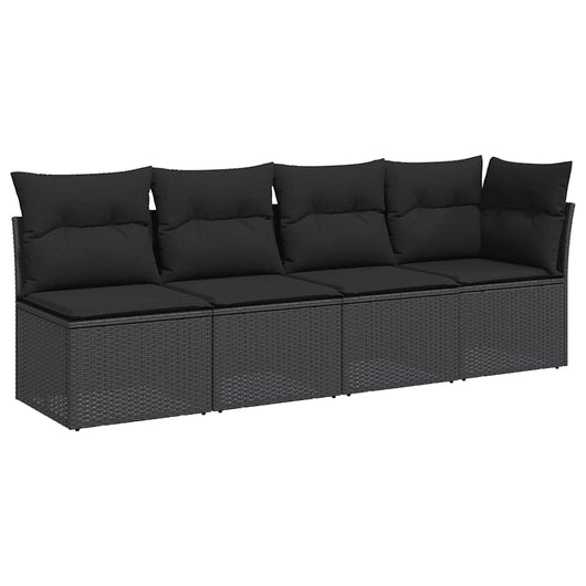 Divano da giardino con cuscini 4 posti nero in polyrattan 365964