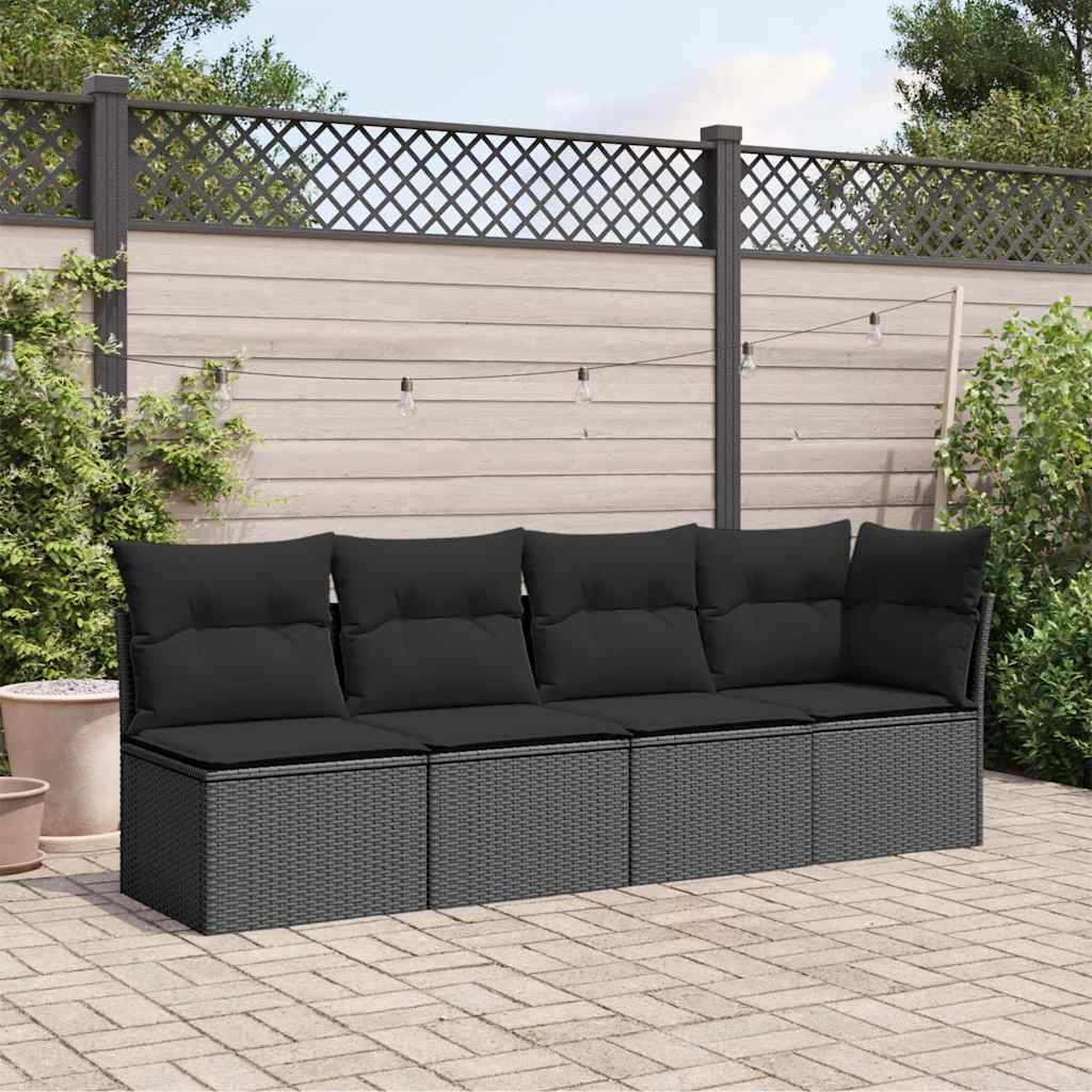 Divano da giardino con cuscini 4 posti nero in polyrattan 365964