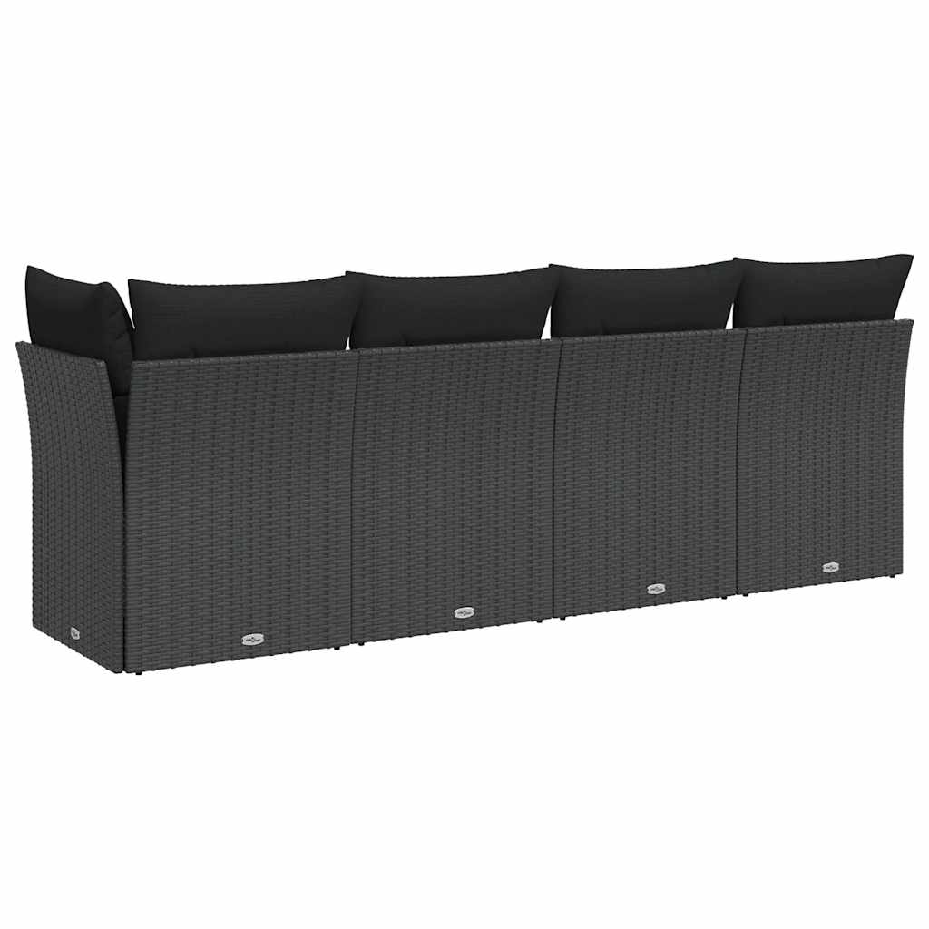 Divano da giardino con cuscini 4 posti nero in polyrattan 365964