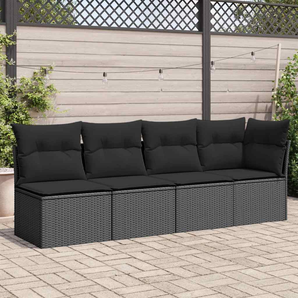 Divano da giardino con cuscini 4 posti nero in polyrattan 365964