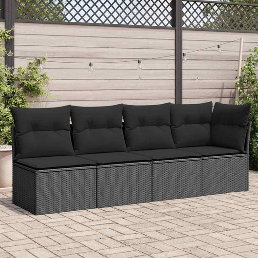 Divano da giardino con cuscini 4 posti nero in polyrattan 365964