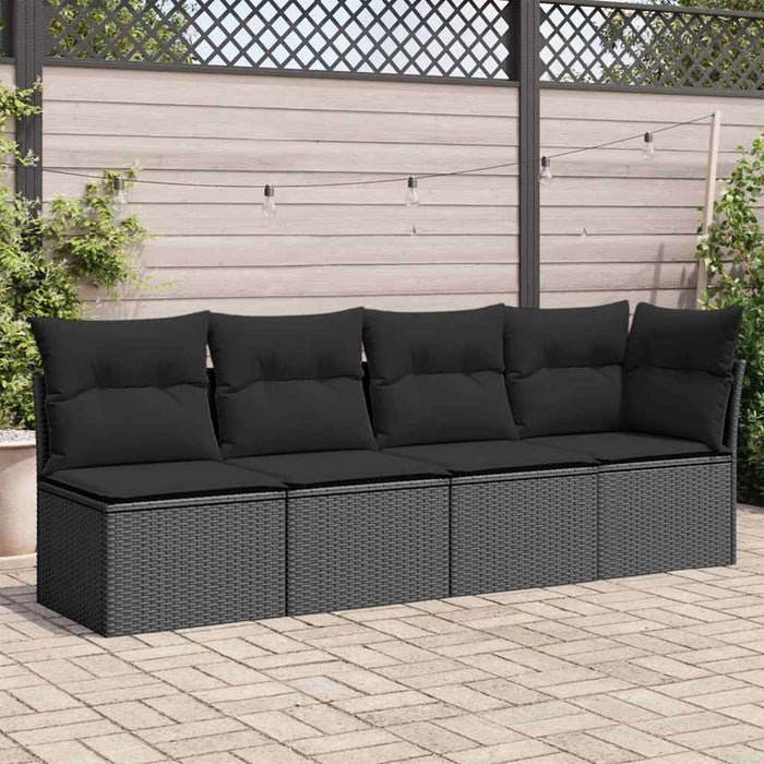Divano da giardino con cuscini 4 posti nero in polyrattan 365964