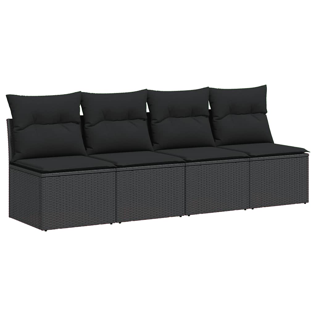 Divano da giardino con cuscini 4 posti nero in polyrattan 365965