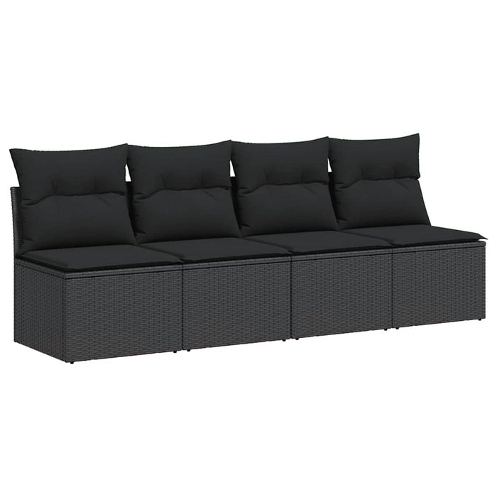 Divano da giardino con cuscini 4 posti nero in polyrattan 365965