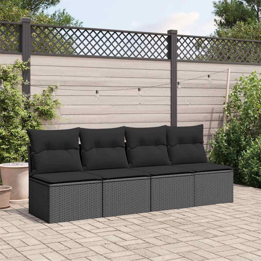 Divano da giardino con cuscini 4 posti nero in polyrattan 365965