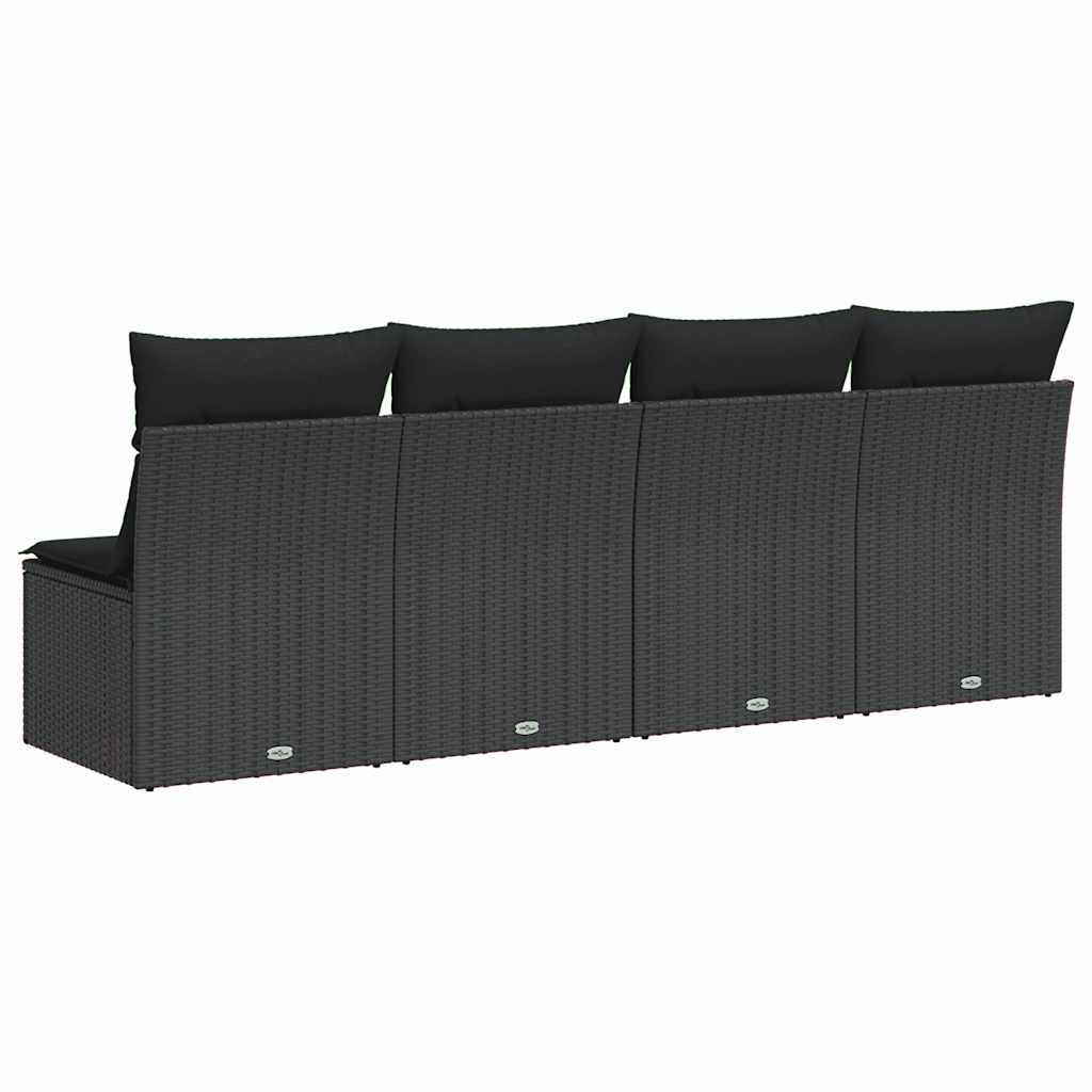 Divano da giardino con cuscini 4 posti nero in polyrattan 365965