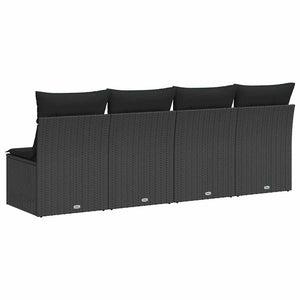 Divano da giardino con cuscini 4 posti nero in polyrattan 365965