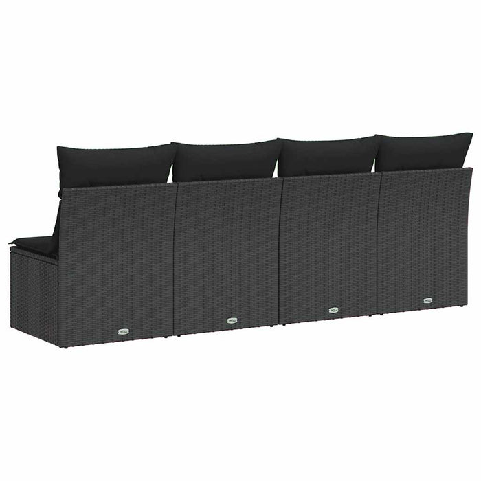 Divano da giardino con cuscini 4 posti nero in polyrattan 365965