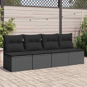 Divano da giardino con cuscini 4 posti nero in polyrattan 365965