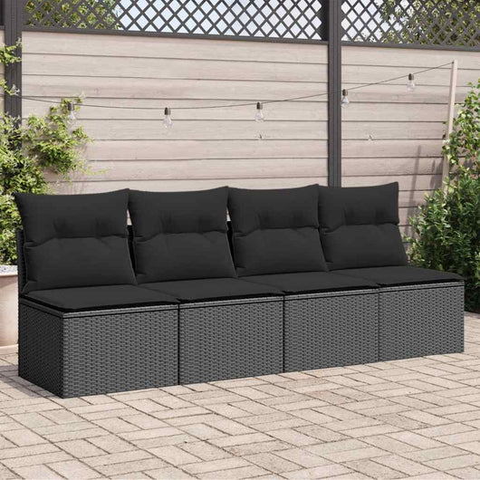 Divano da giardino con cuscini 4 posti nero in polyrattan 365965