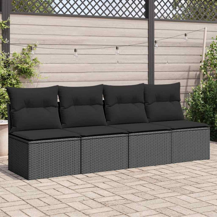 Divano da giardino con cuscini 4 posti nero in polyrattan 365965