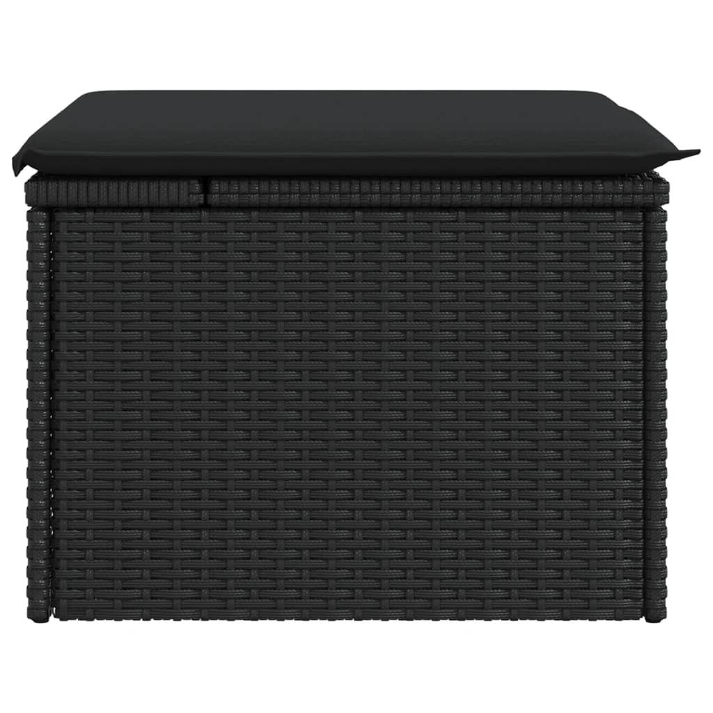 Sgabello da giardino con cuscino nero 55x55x37 cm in polyrattan 365968