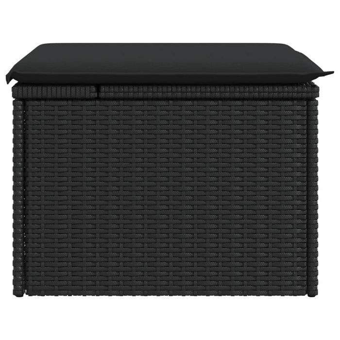 Sgabello da giardino con cuscino nero 55x55x37 cm in polyrattan 365968