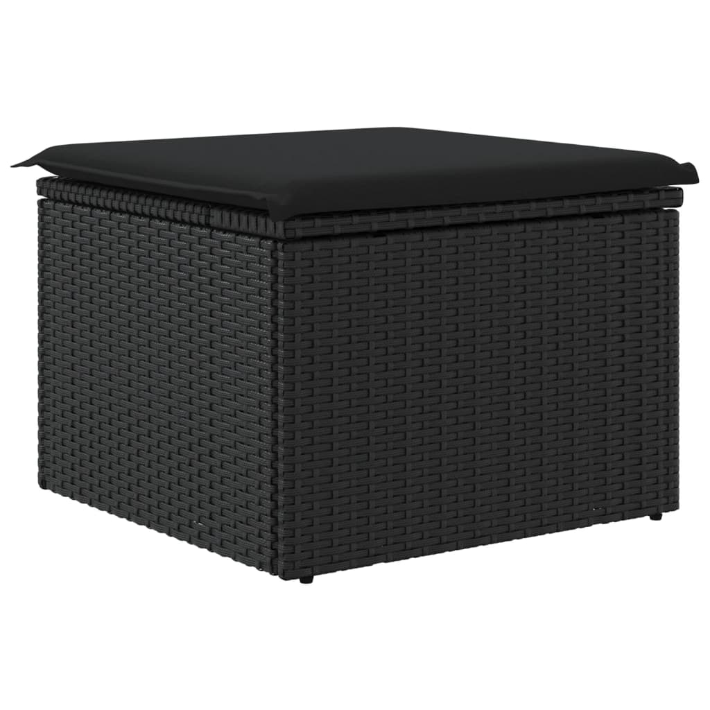 Sgabello da giardino con cuscino nero 55x55x37 cm in polyrattan 365968