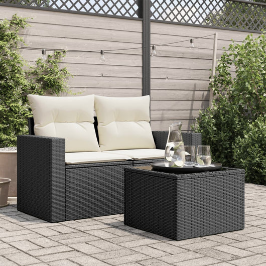 Tavolo da Giardino-Tavolo da esterno con piano in vetro nero 55x55x37 cm in polyrattan