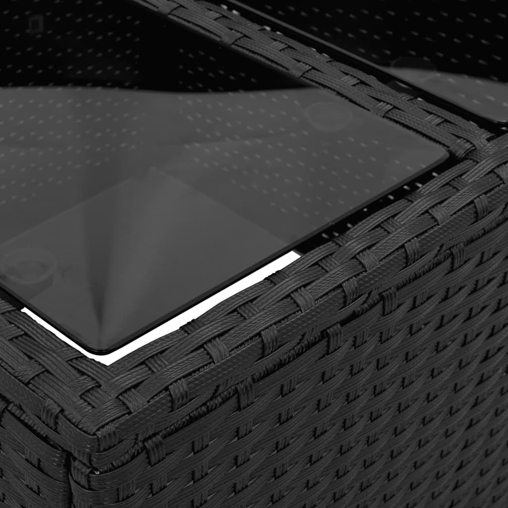 Tavolo da giardino con piano in vetro nero 55x55x37 cm in polyrattan 365969