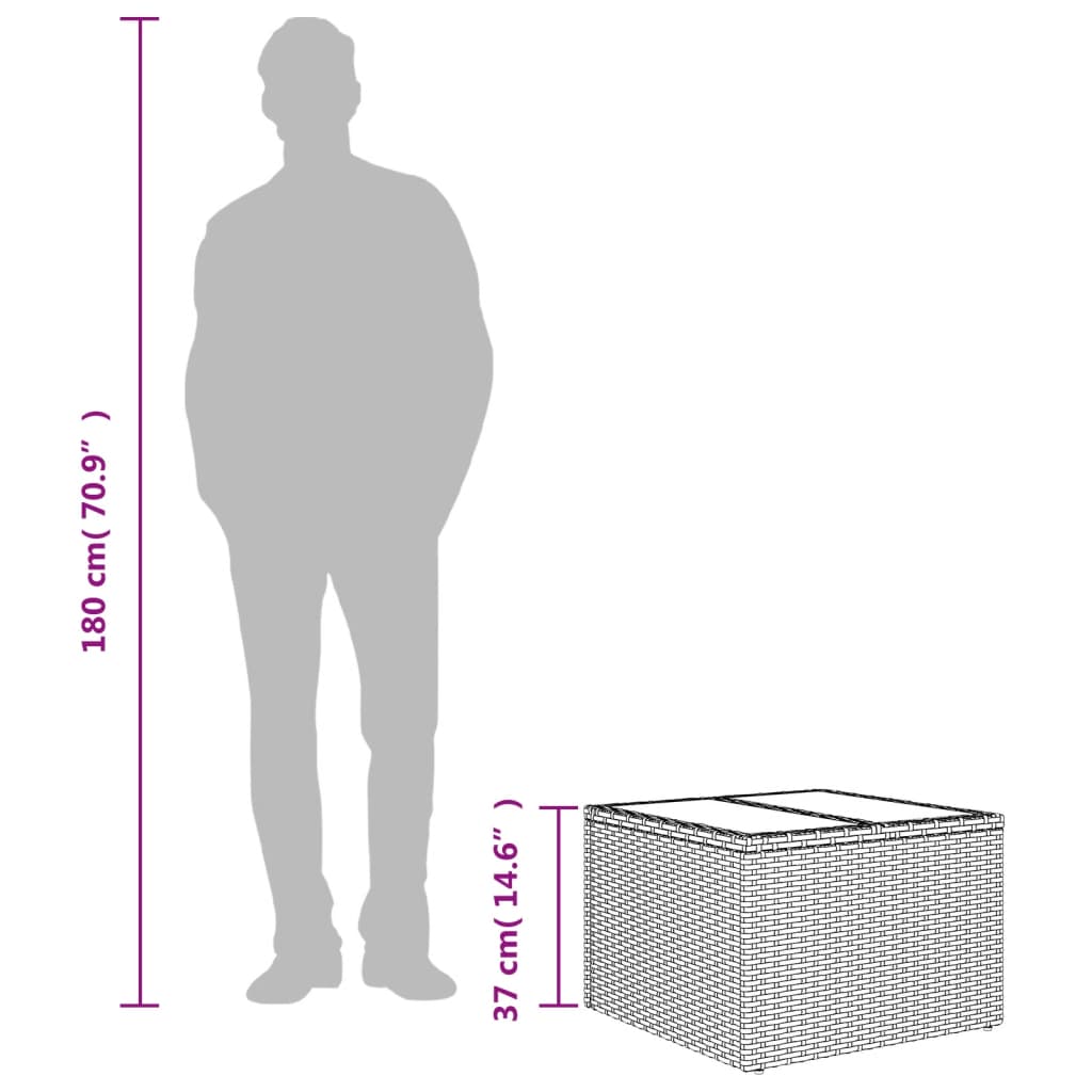 vidaXL Tavolo da Giardino Piano in Vetro Nero 55x55x37 cm Polyrattan