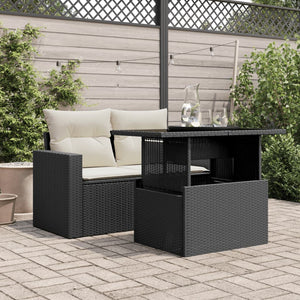 Tavolo da Giardino Piano in Vetro Nero 100x55x73 cm Polyrattan 365970