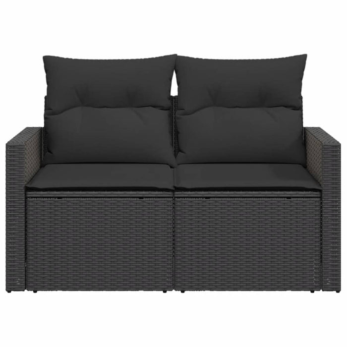 Divano da giardino con cuscini 2 posti nero in polyrattan 365971