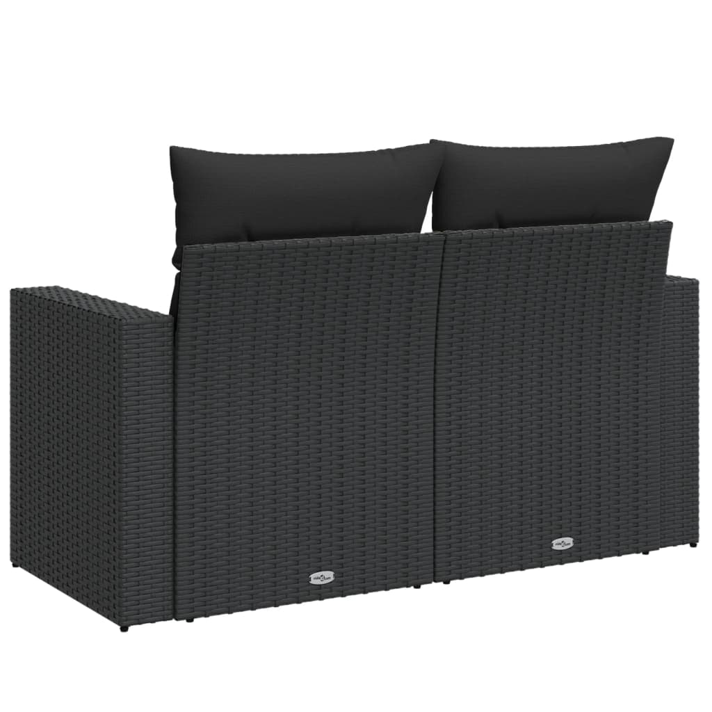 Divano da giardino con cuscini 2 posti nero in polyrattan 365971