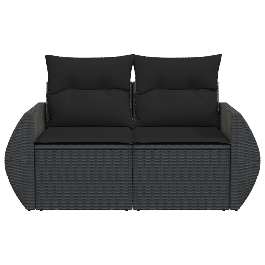 Divano da Giardino con Cuscini a 2 Posti Nero in Polyrattan 365973