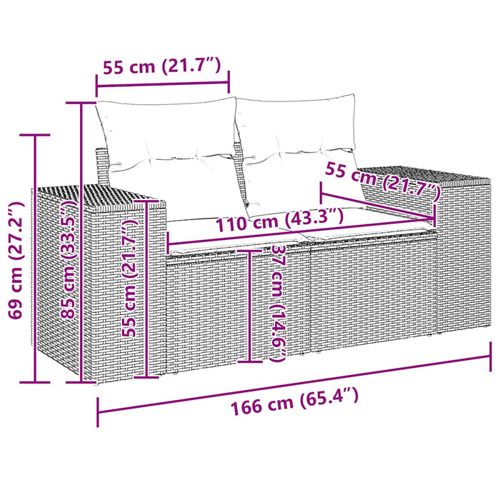 Divano da Giardino con Cuscini a 2 Posti Nero in Polyrattan
