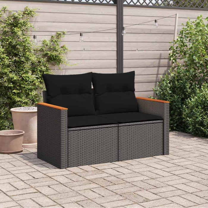Divano da giardino con cuscini 2 posti nero in polyrattan 365977