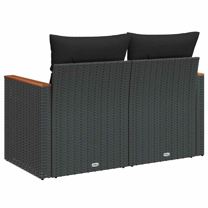Divano da giardino con cuscini 2 posti nero in polyrattan 365977