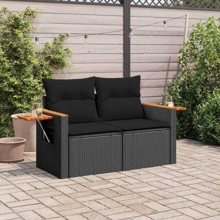 Divano da Giardino con Cuscini a 2 Posti Nero in Polyrattan 365978